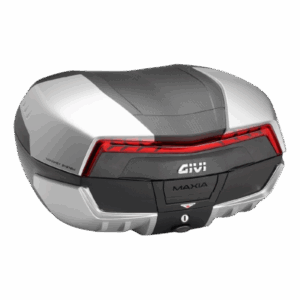 Top case v58 maxia5, noir avec un catadioptre rouge et quatre capots peints en couleur gris métal