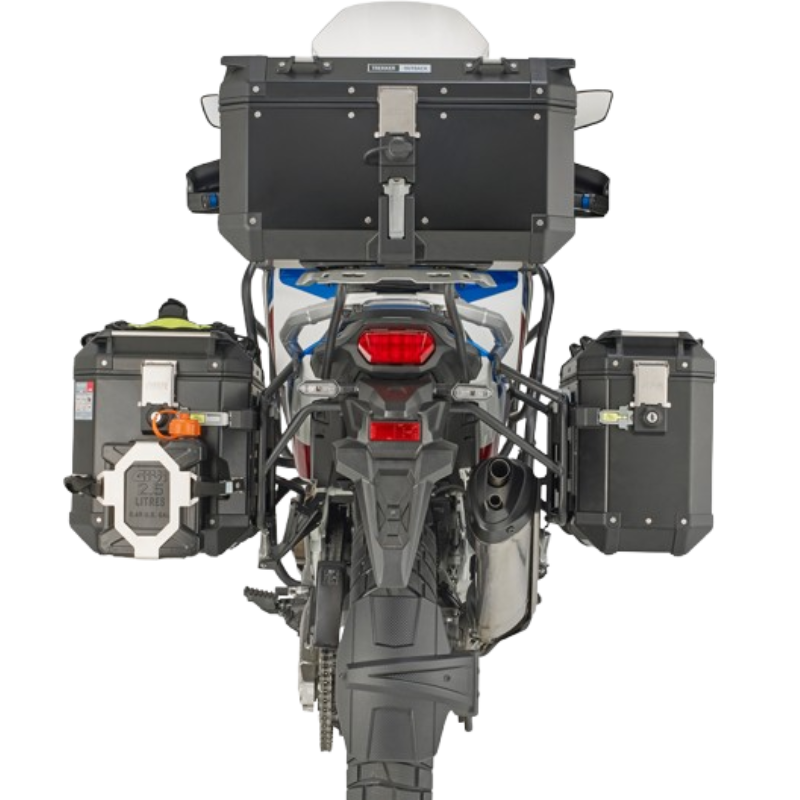 HONDA > crf1100l africa twin (20 > 23) Support latéral pour valise, spécifique PL ONE-FIT avec dégagement pour l’échappement, configuré pour les valises monokey® cam-side trekker outback (copie)